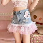 Rabbit ears lace denim shorts HA2434