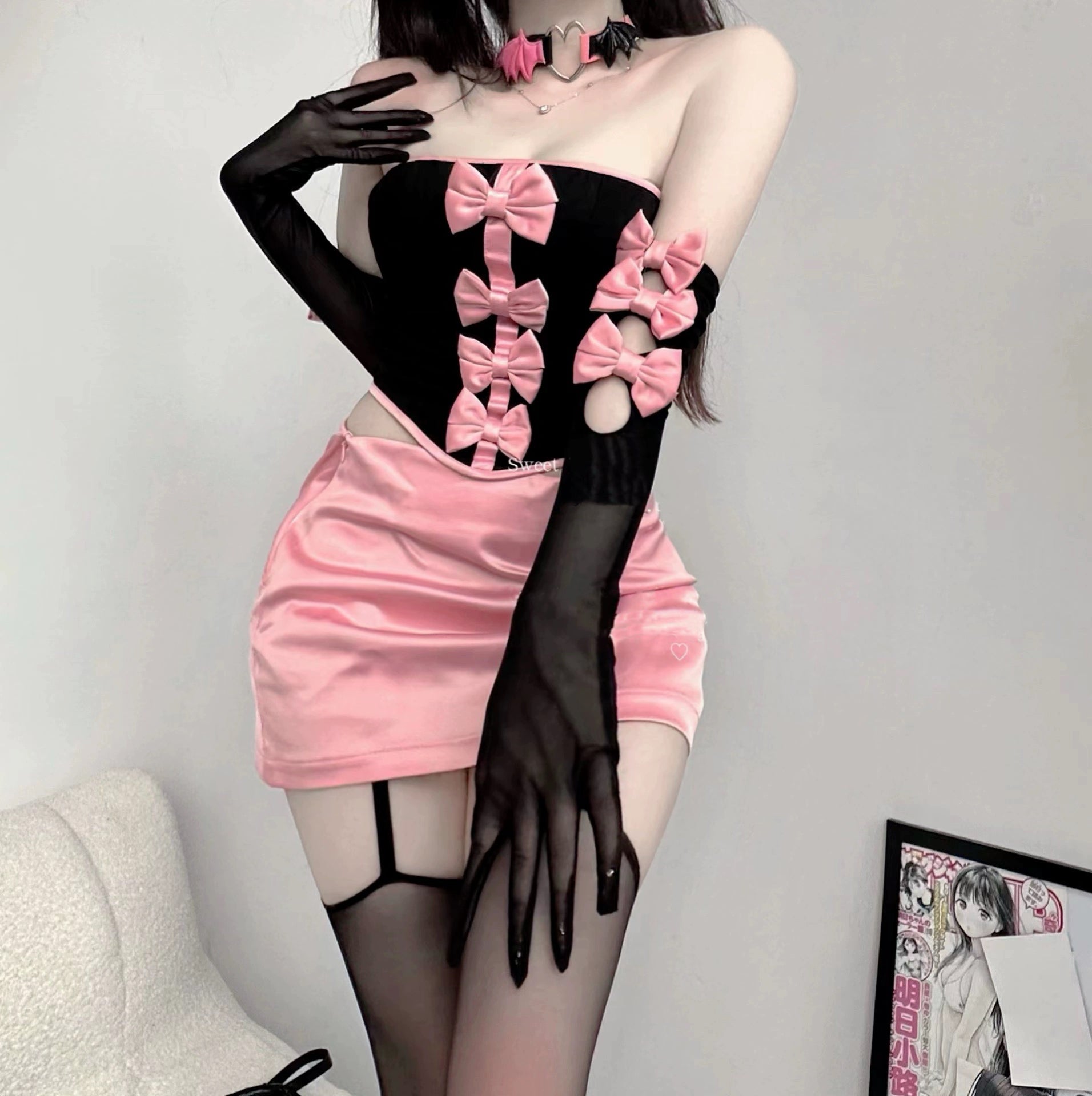Retro bow tie sweetheart suit HA2440