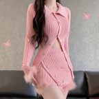 Sweet pink knitted suit HA2753