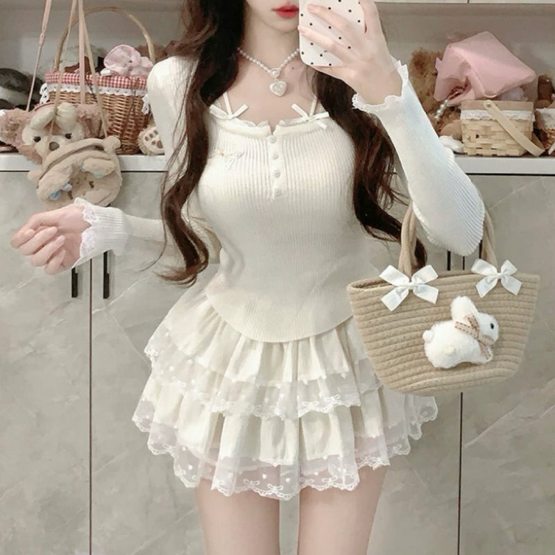 White sweet lace suit HA2739