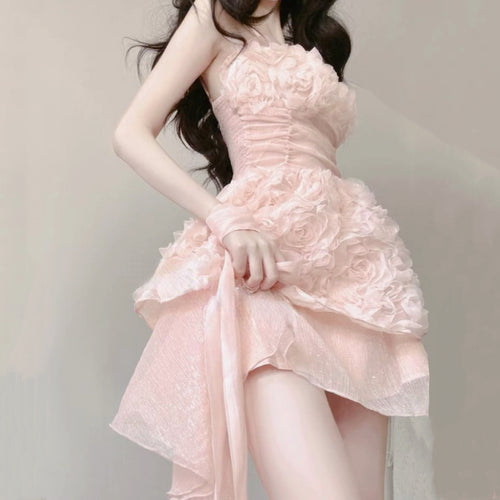 Pink suspender gauze dress HA2285