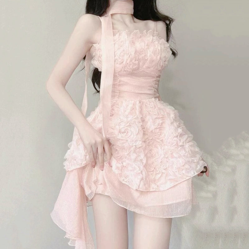 Pink suspender gauze dress HA2285