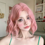 Pink short curly wig HA2294