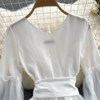 Lace V-neck waist dress HA2460