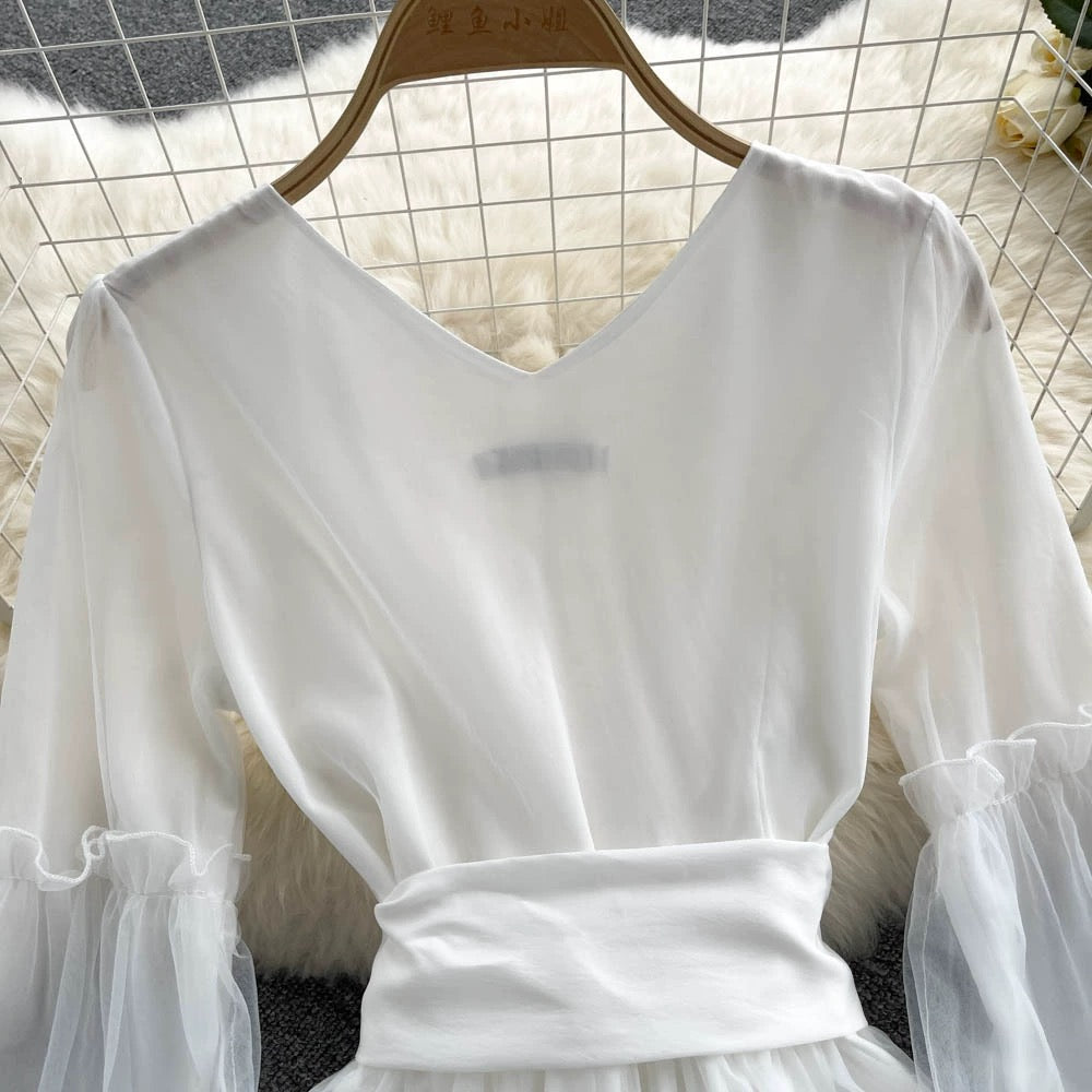 Lace V-neck waist dress HA2460