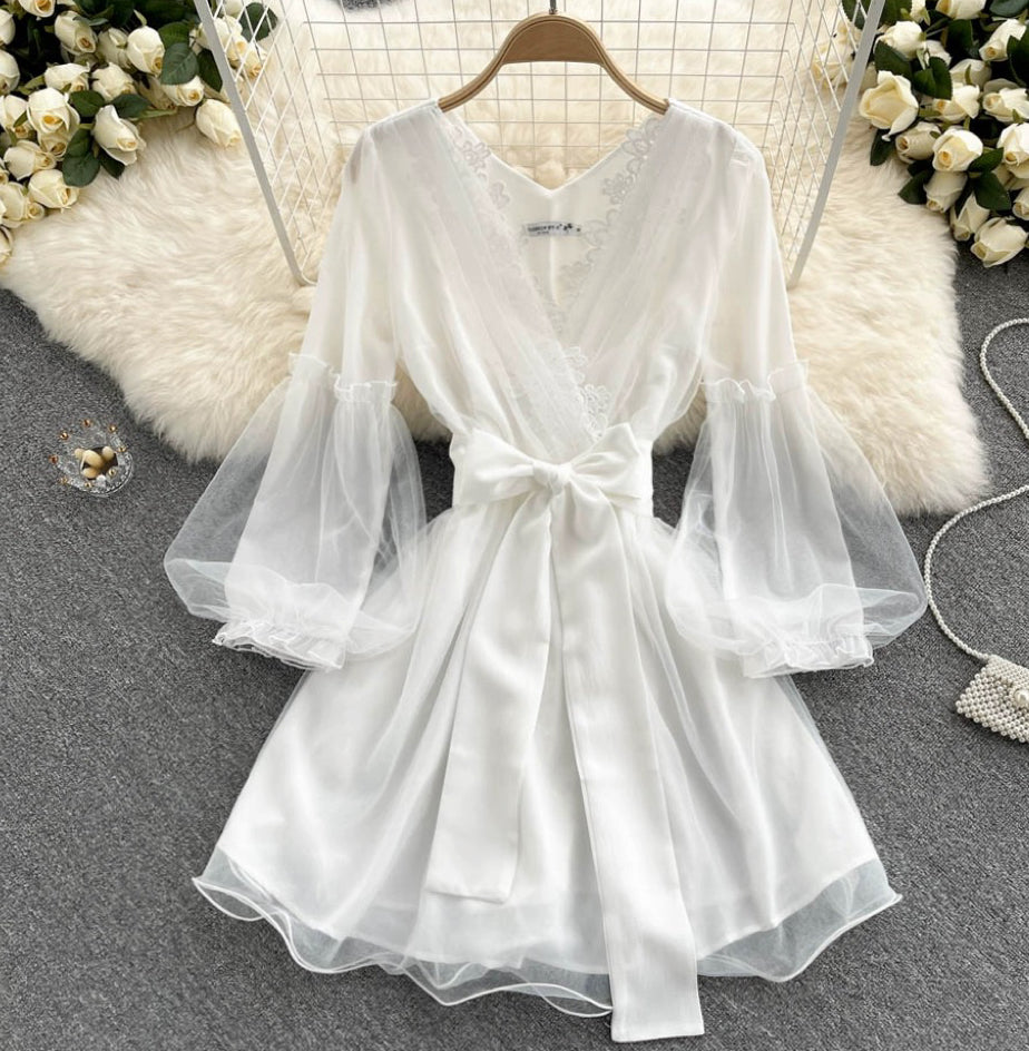 Lace V-neck waist dress HA2460