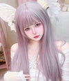 Gray purple long straight wig HA2589