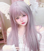 Gray purple long straight wig HA2589