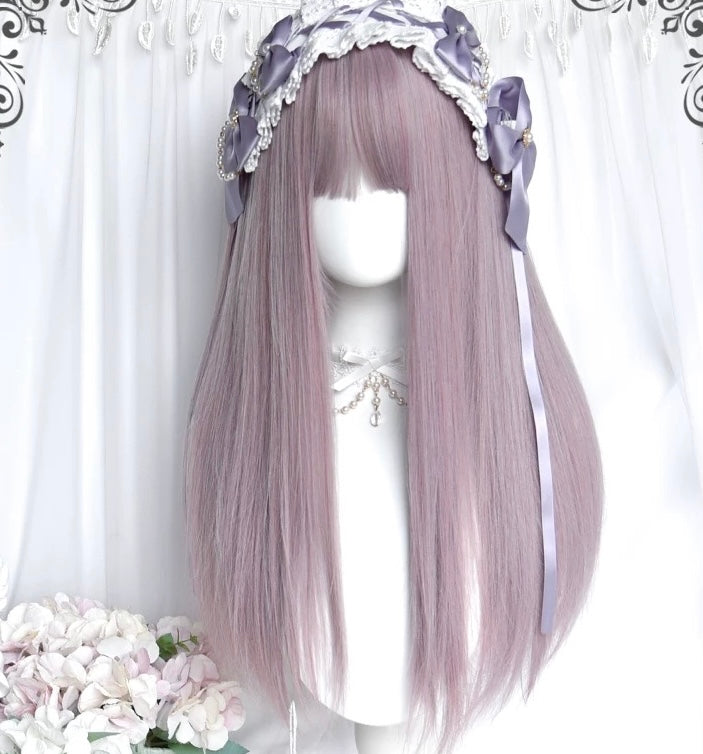 Gray purple long straight wig HA2589