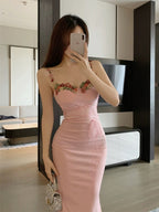 Pink embroidered suspender dress HA2466