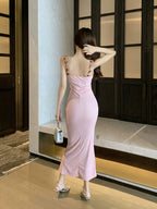 Pink embroidered suspender dress HA2466