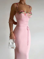 Pink embroidered suspender dress HA2466