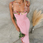 Pink embroidered suspender dress HA2466