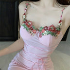 Pink embroidered suspender dress HA2466