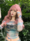 Pink long curly wig HA2474