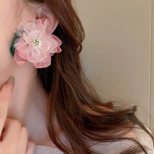 Pink flower earrings HA2477