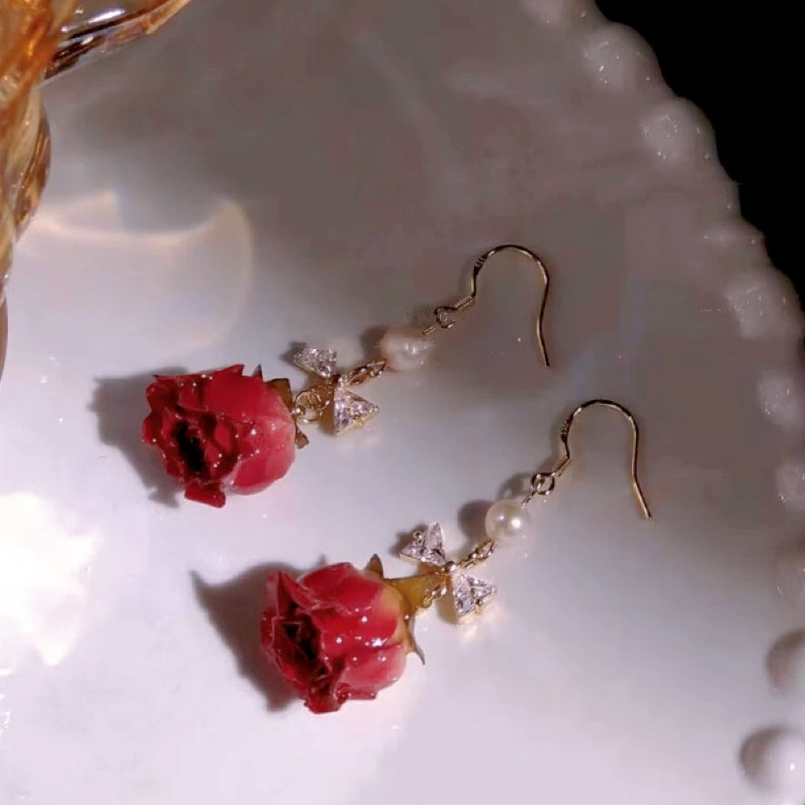 Preserved rose dried flower earrings   HA2036