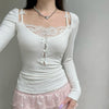 Lace knitted long sleeve T-shirt HA2607