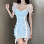 Blue Slim Gathered Dress   HA2045