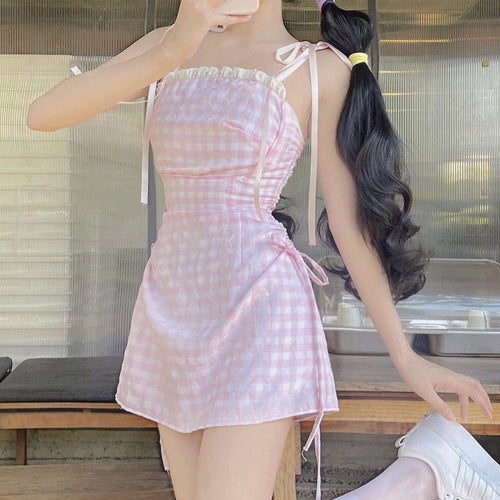 Cute Pink Check Dress    HA2044