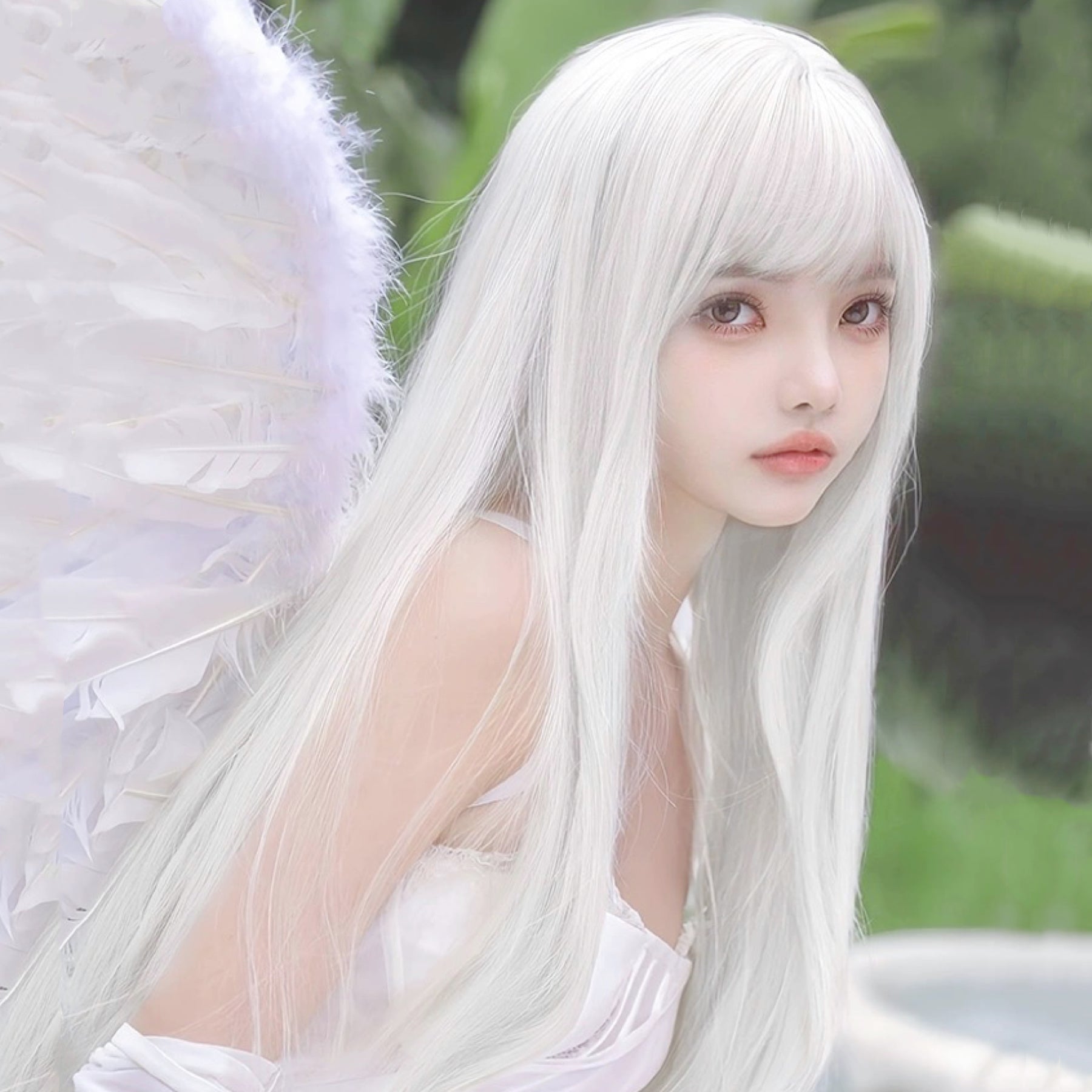 White long straight wig   HA2054