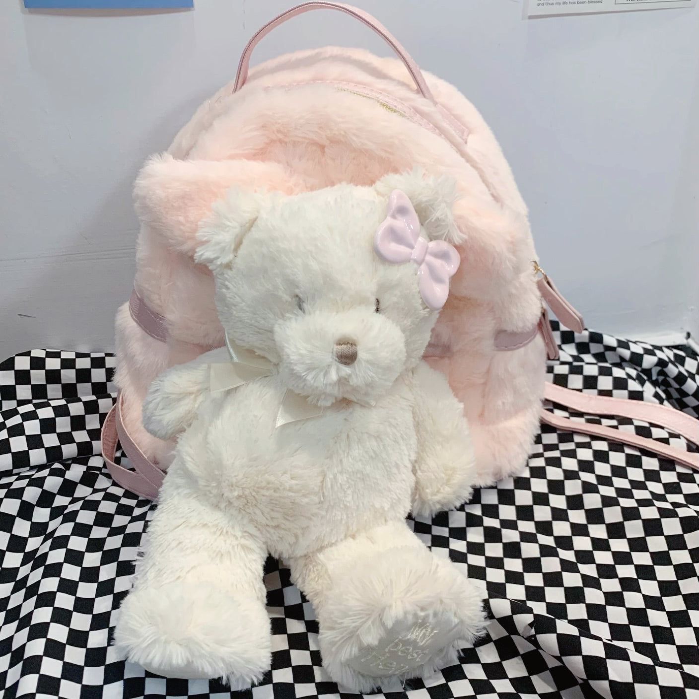 Pink plush bear backpack HA2324