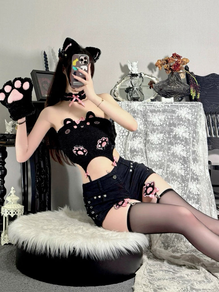 Cute plush cat paw camisole top HA2881