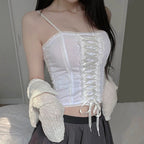 Cross tie heart lace top   HA2100