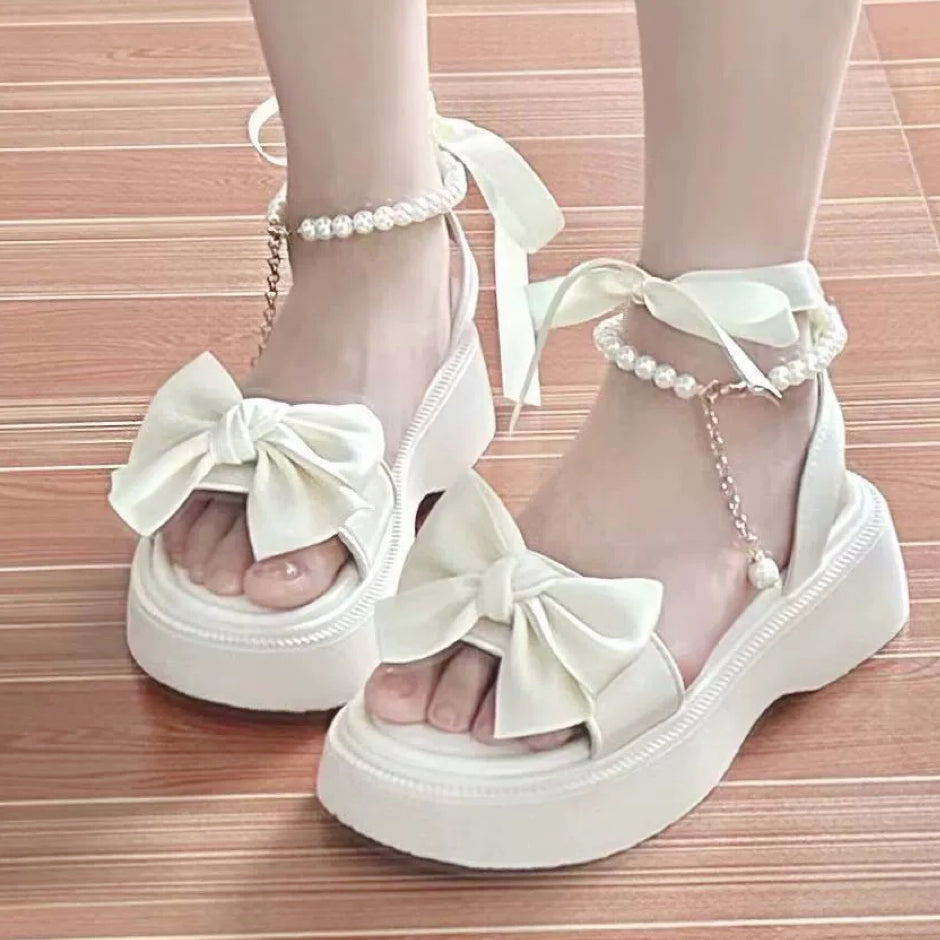 Bow net red platform Roman shoes   HA2106