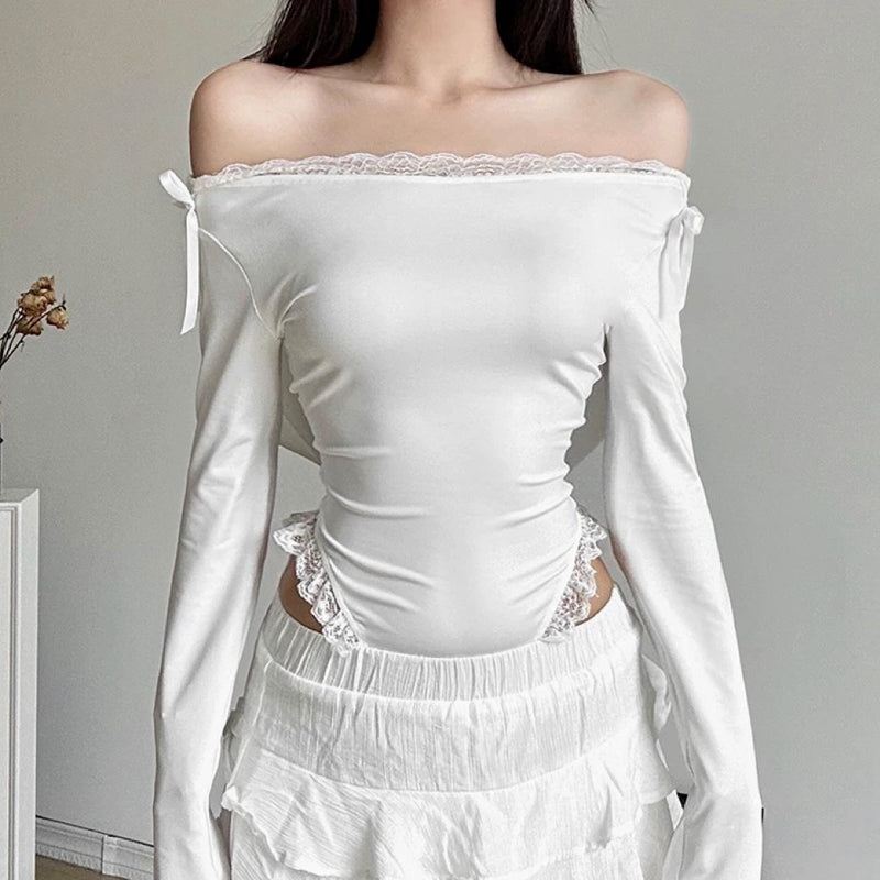 Lace strapless long sleeve T-shirt HA2638