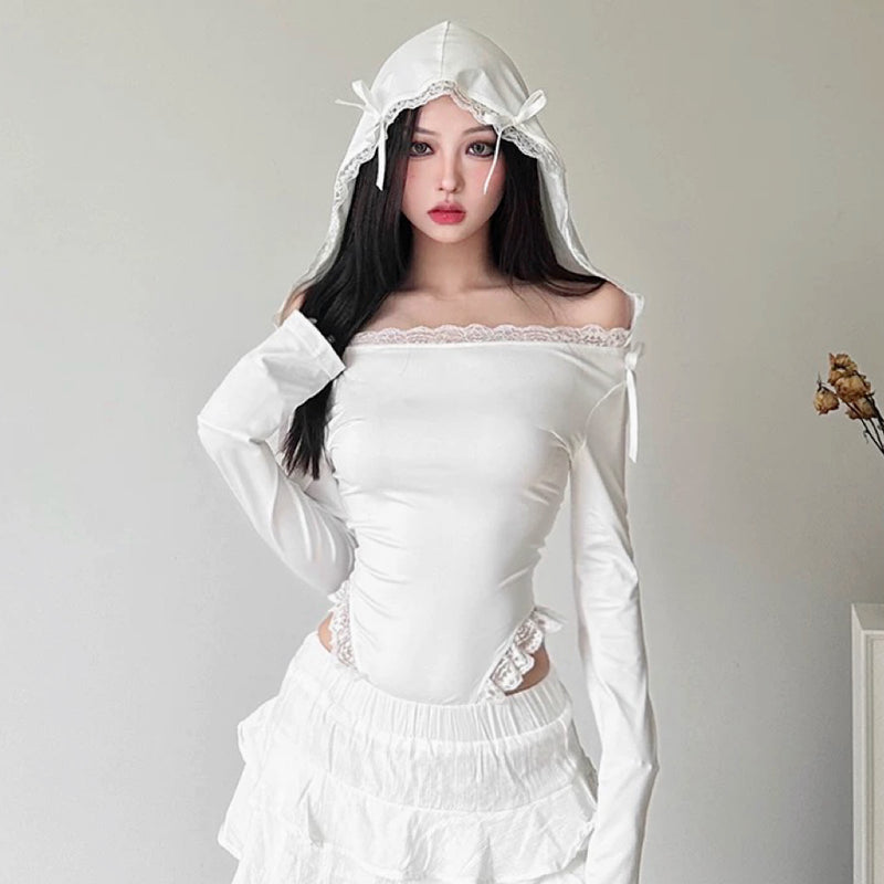 Lace strapless long sleeve T-shirt HA2638