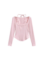 Bow halter neck long-sleeved T-shirt HA2335