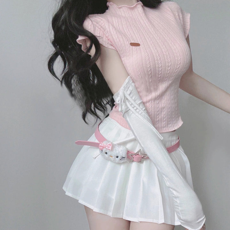 Knitted sweater top pleated skirt suit   HA2138