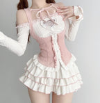 Autumn ruffled skirt three piece set   HA2137