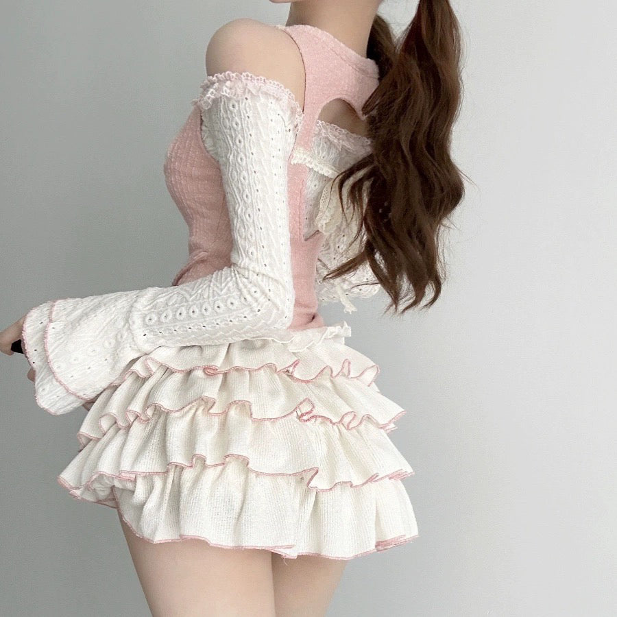 Autumn ruffled skirt three piece set   HA2137