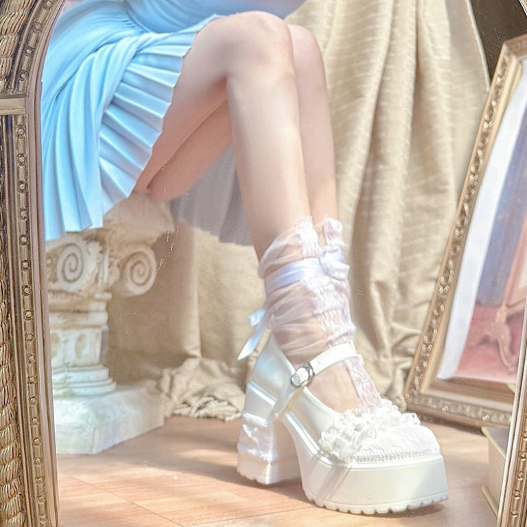 White Lace Bow High Heels   HA2128