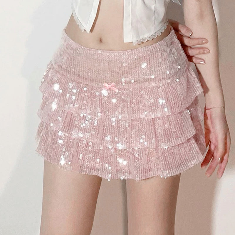 Bow sequined pleated skirt HA2355