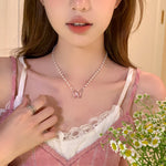 Crystal Butterfly Pearl Necklace  HA2157