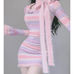 Striped Long Sleeve Halter Neck Dress   HA2162