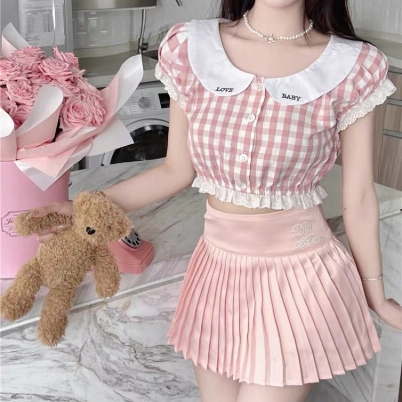 Doll collar plaid shirt   HA2167