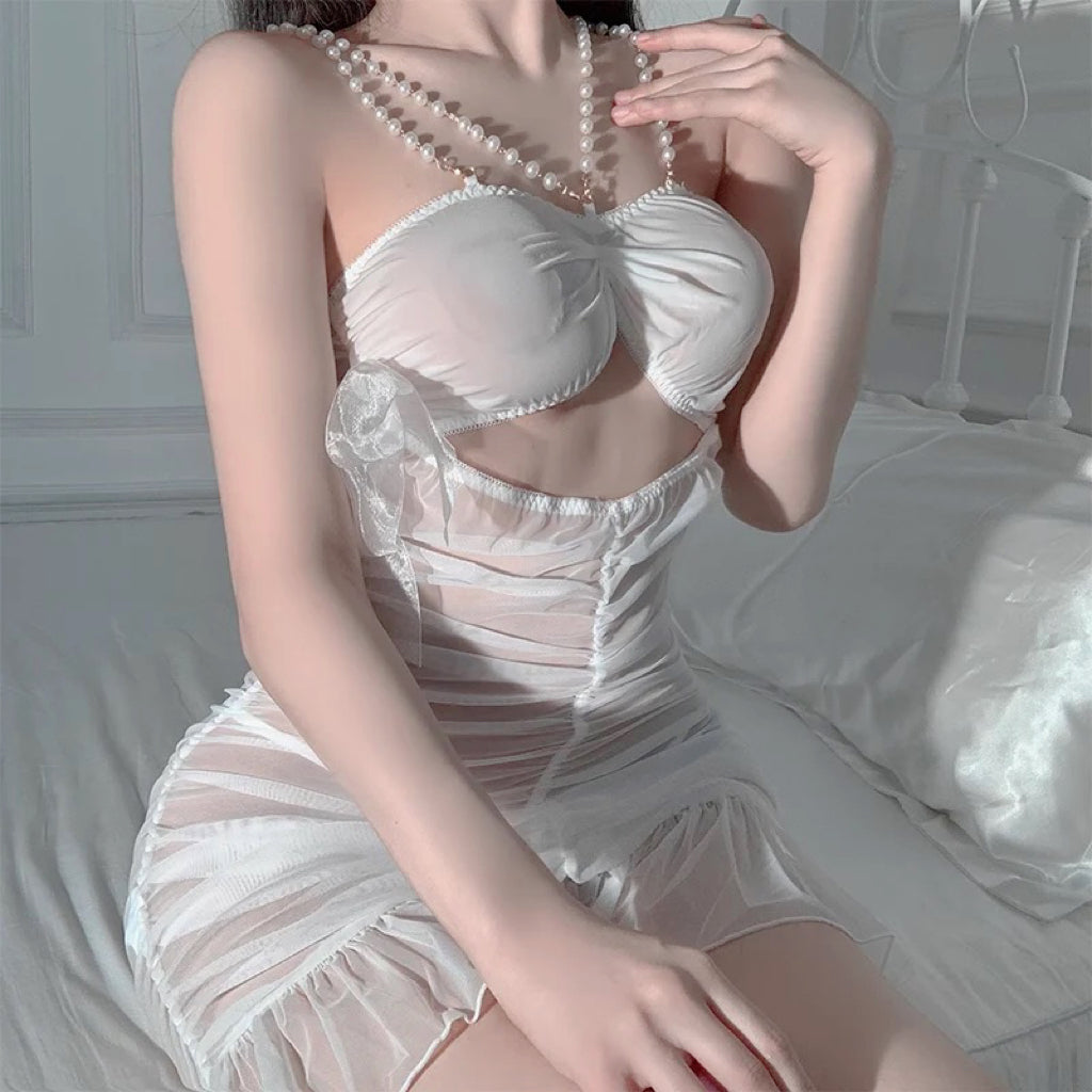 Pearl strap mesh dress HA2499