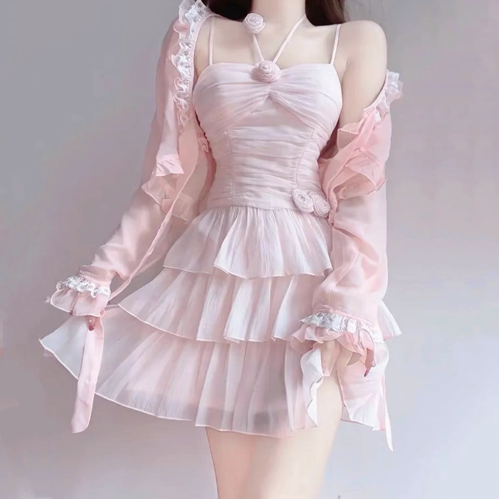 Halter Neck Flower Super Fairy Cake Dress   HA2181