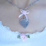 Pink Heart Rose Butterfly Necklace   HA2177