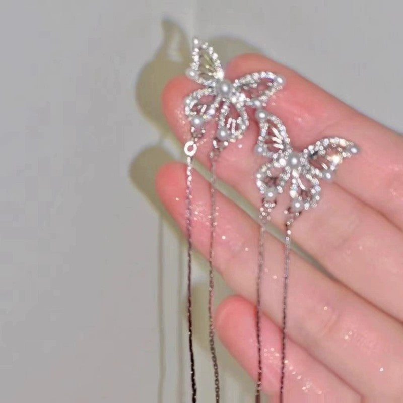 Butterfly Long Tassel Chain Earrings   HA1882