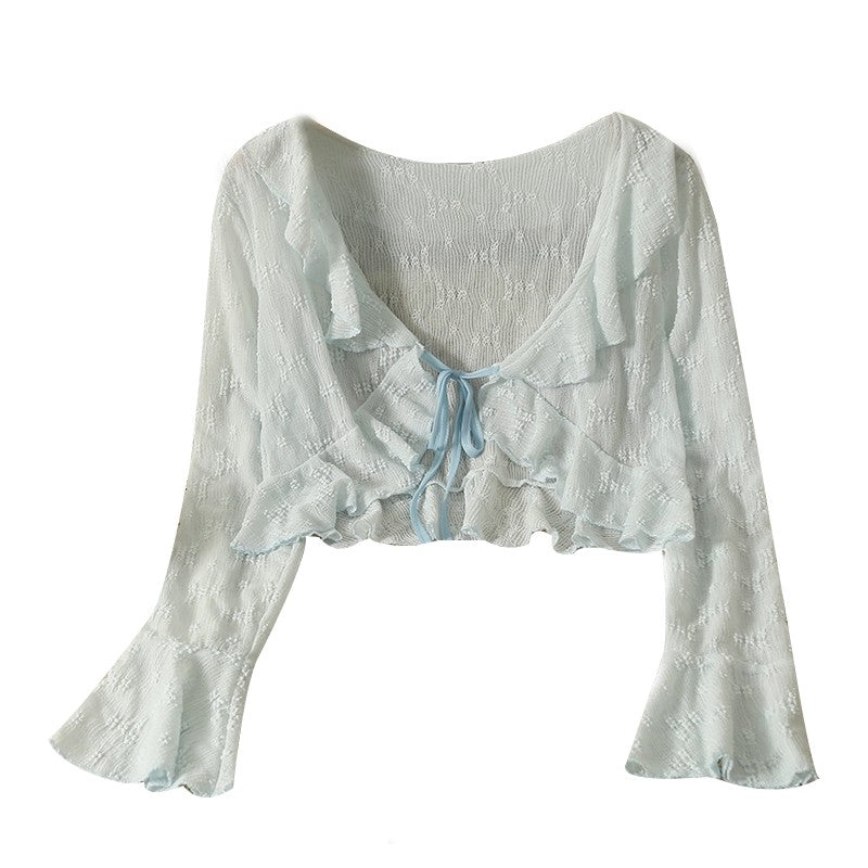 Ruffle Tie Sun Protection Cardigan   HA1786