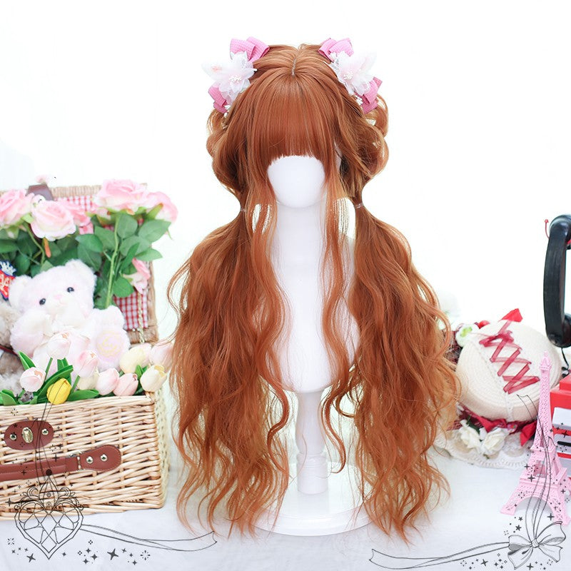 Dirty orange long curly wig   HA1834