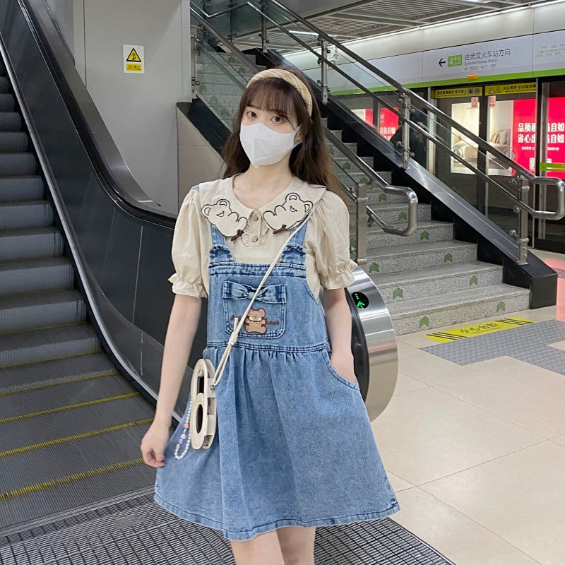 Cute denim slimming strap dress   HA2035