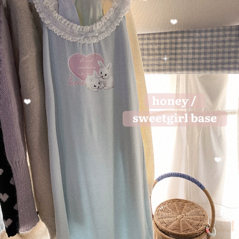 Sweet girl powder blue printed skirt T-shirt   HA1864