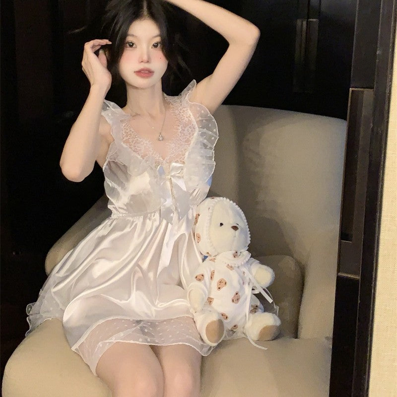 Mesh lace pajamas V-neck skirt   HA1956