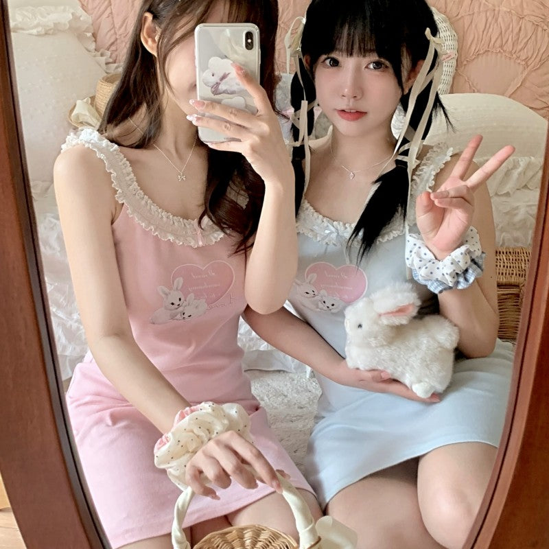 Sweet girl powder blue printed skirt T-shirt   HA1864